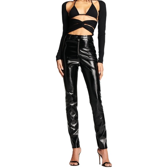 I.AM.GIA Pants - I.AM.GIA Nikole Black Faux Leather Exposed Front Zip PVC Skinny Straight Pants